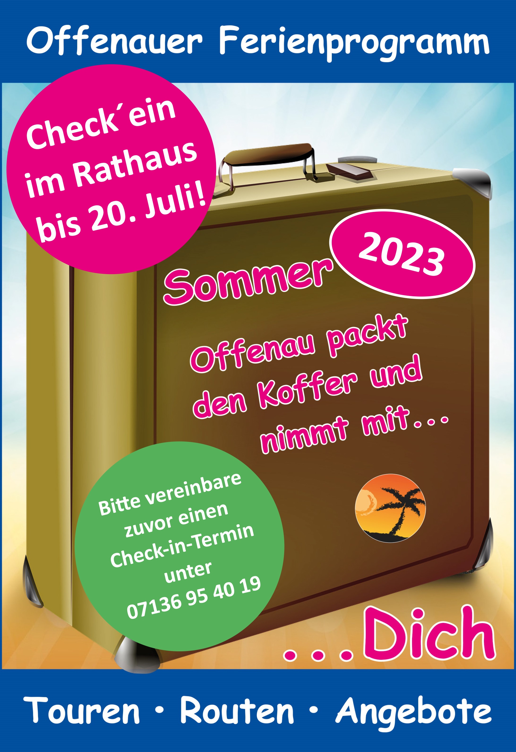 Titelblatt des Offenauer Sommerferienprogramms 2023 als Plakat (Grafik: Gemeinde Offenau)