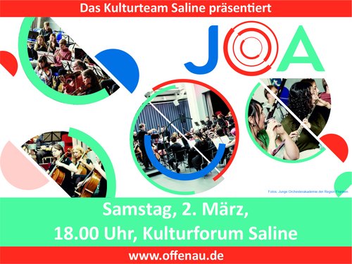 Plakat zum Konzert der Jungen Orchesterakademie der Region Franken im Kulturforum Saline mit Datum und Uhrzeit (Grafik: JOA / Gemeinde Offenau)