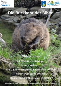 Plakat zum Bildervortrag über die Rückkehr des Bibers an den Neckarstrand