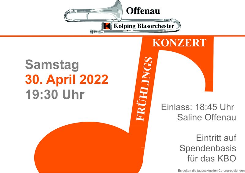 Plakat für das Frühlingskonzert des Kolping-Blasorchesters am 30.04.2022